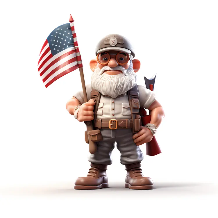 Cartoon Soldier Holding American Flag