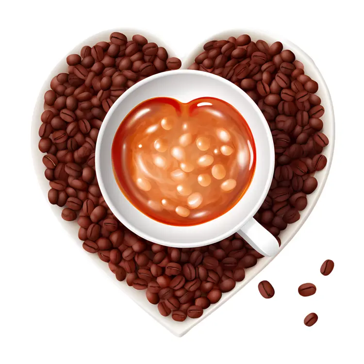 Heart-shaped Coffee Beans and Cup with Latte Art