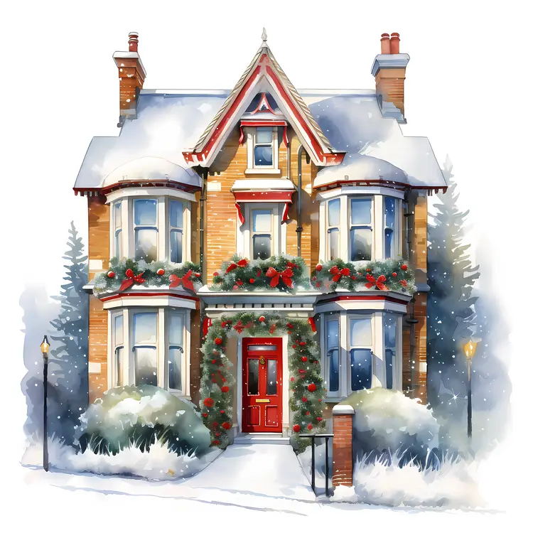 Snowy House with Christmas Decorations
