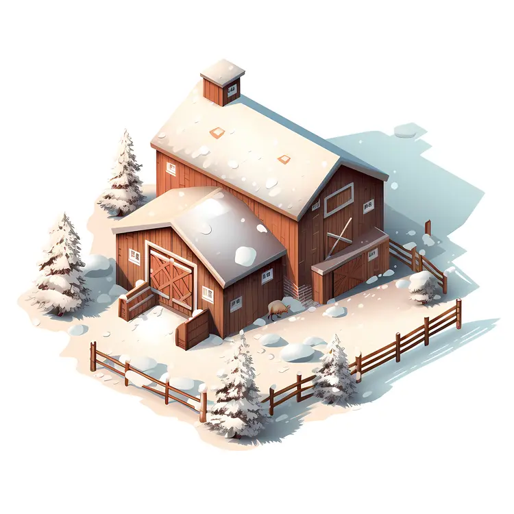 Brown Barn in Snowy Winter