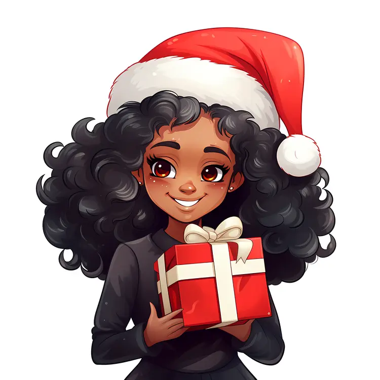 Santa Hat Girl with Gift