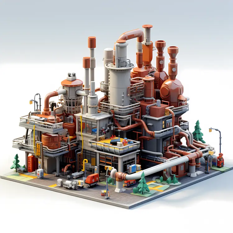 Colorful Industrial Plant with Pipes