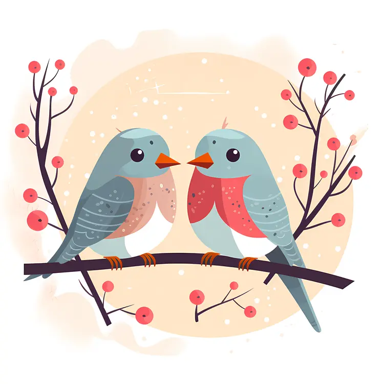 Colorful Birds on a Branch with Berries