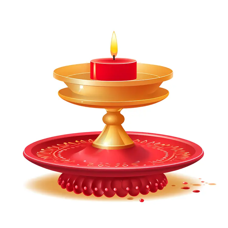 Red Diya Lamp with Flame for Diwali Celebration