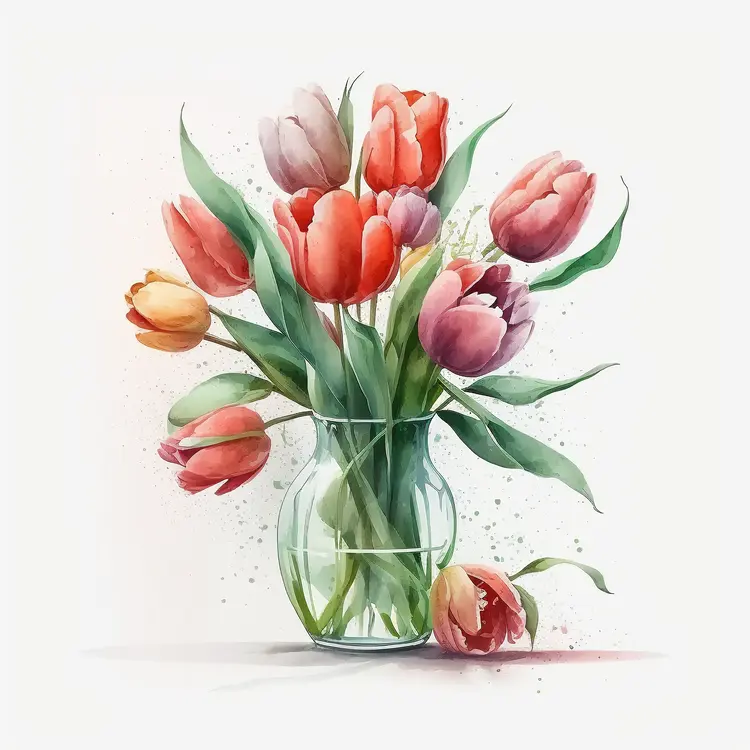 Beautiful Tulips in Vase Watercolor Painting