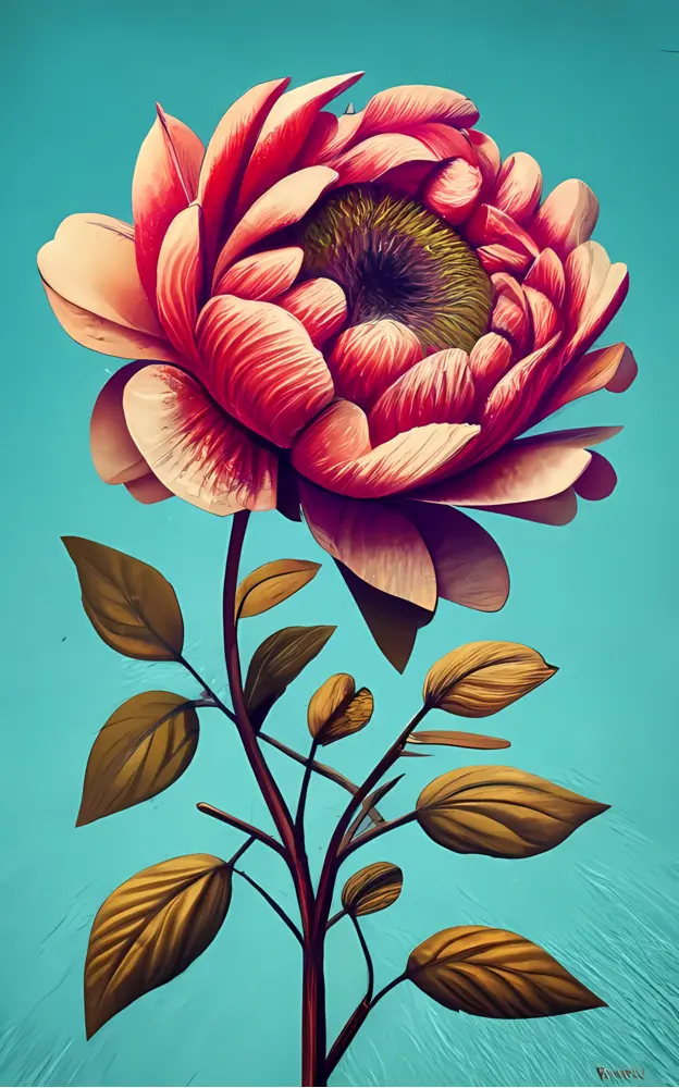Colorful Flower with Petals and Leaves