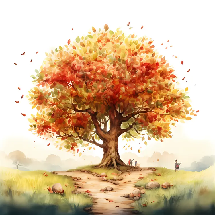 Autumn Tree with Falling Leaves