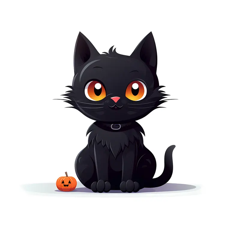 Cute Black Cat with Pumpkin for Halloween