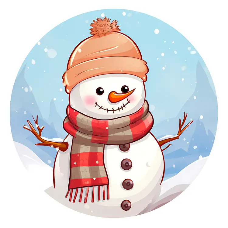 Cute Snowman with Scarf and Hat