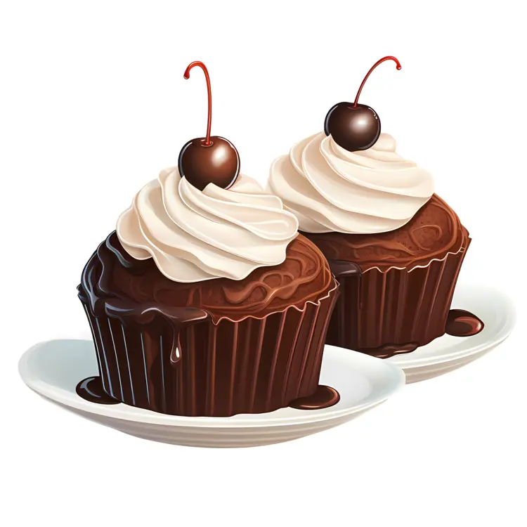 Chocolate Cupcakes with White Frosting and Cherries