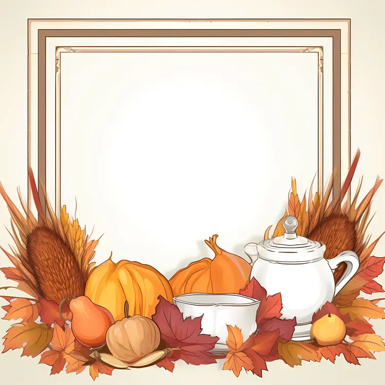 Autumn Frame with Pumpkins and Leaves