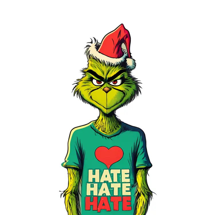 Grinch in Santa Hat with Hate Shirt