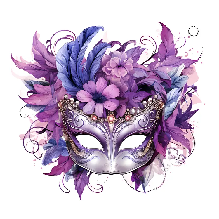 Enchanting Purple and Pink Feather Mask