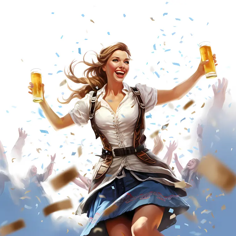 Cheerful Woman Celebrating with Beer