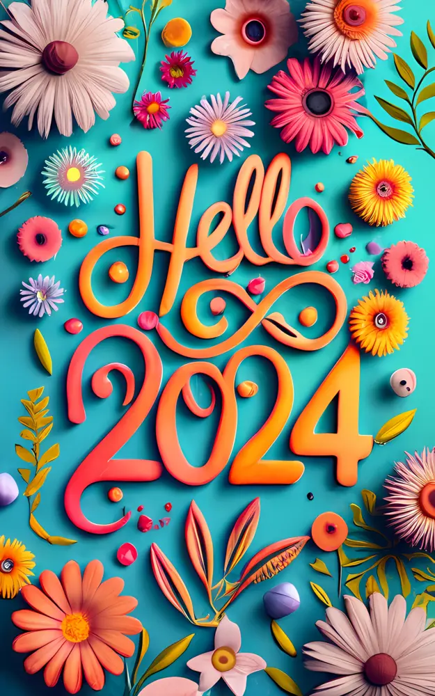 Colorful Floral Hello 2024 Greeting