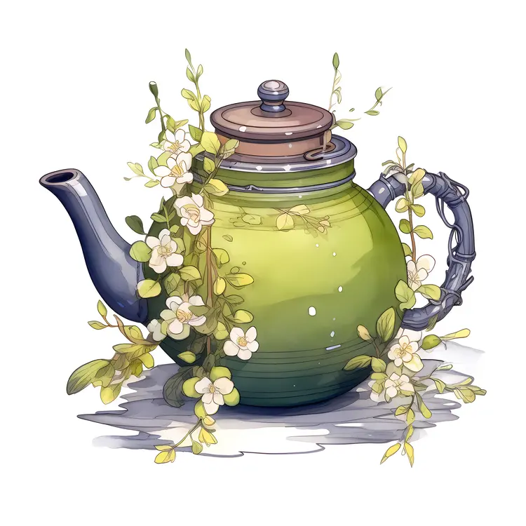 Beautiful Green Teapot with Floral Decoration