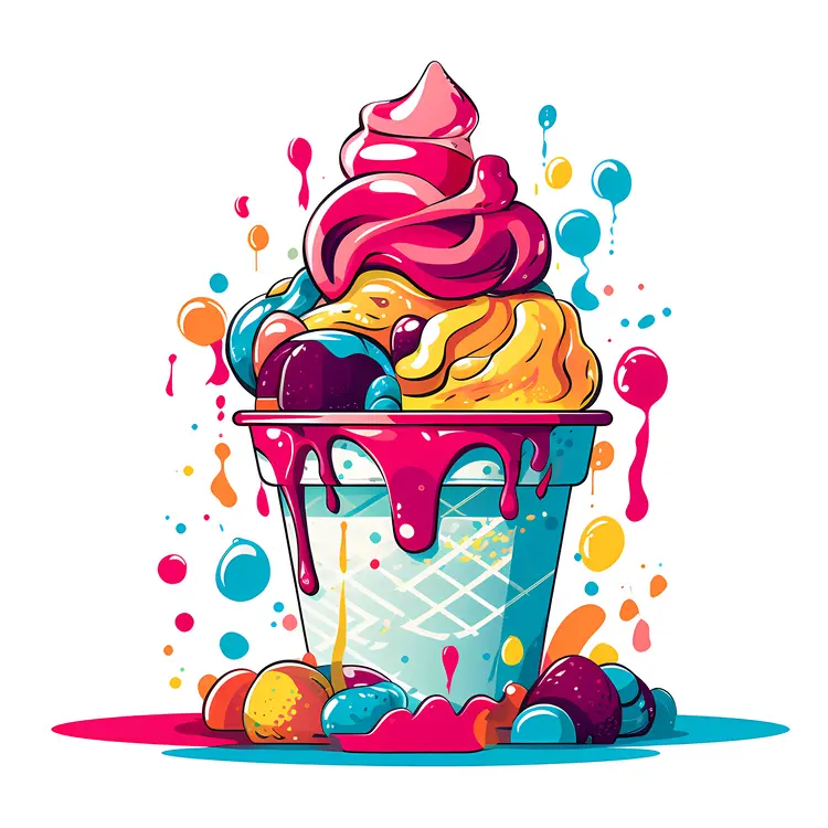 Colorful Dripping Ice Cream Cone Illustration