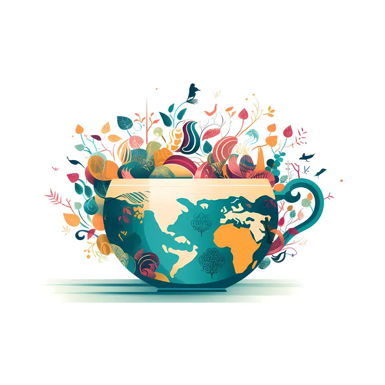 World Map Cup with Leaves