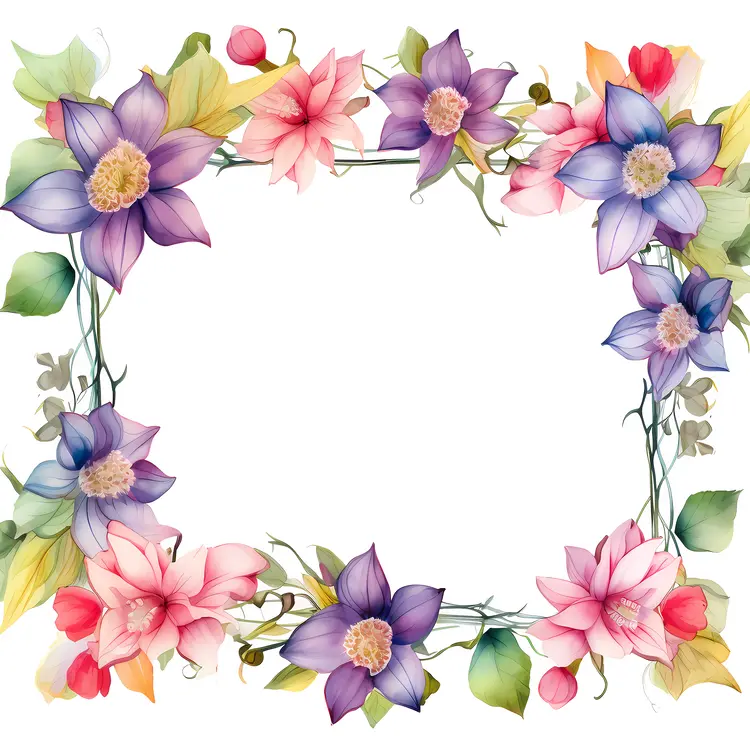 Colorful Flowers in a Floral Frame