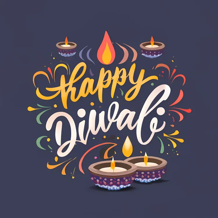 Happy Diwali with Lamps and Fireworks
