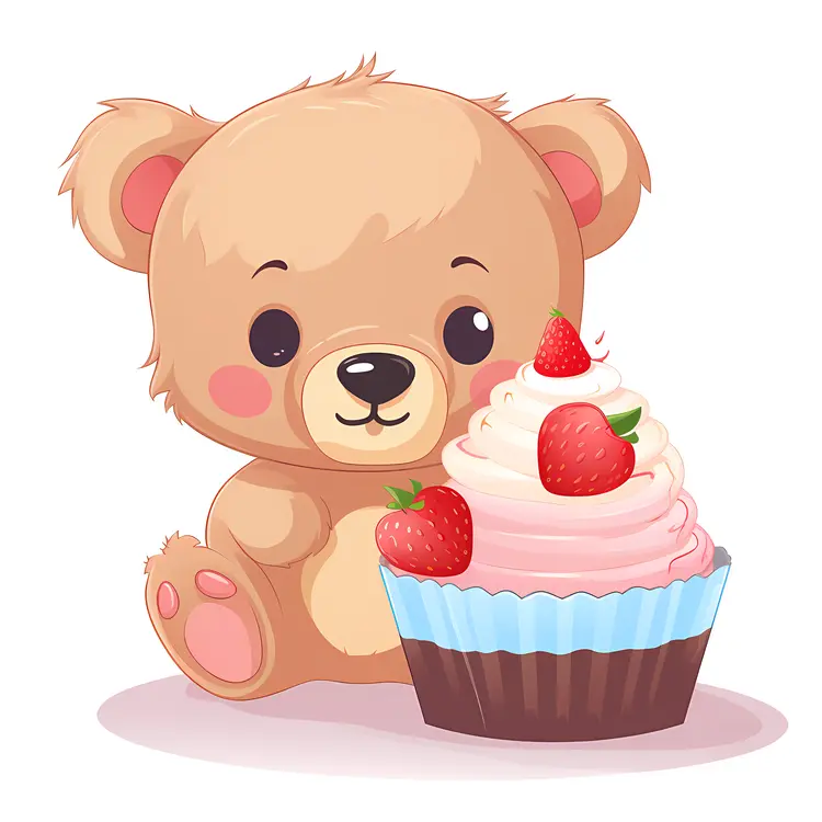 Cute Teddy Bear with Strawberry Cupcake