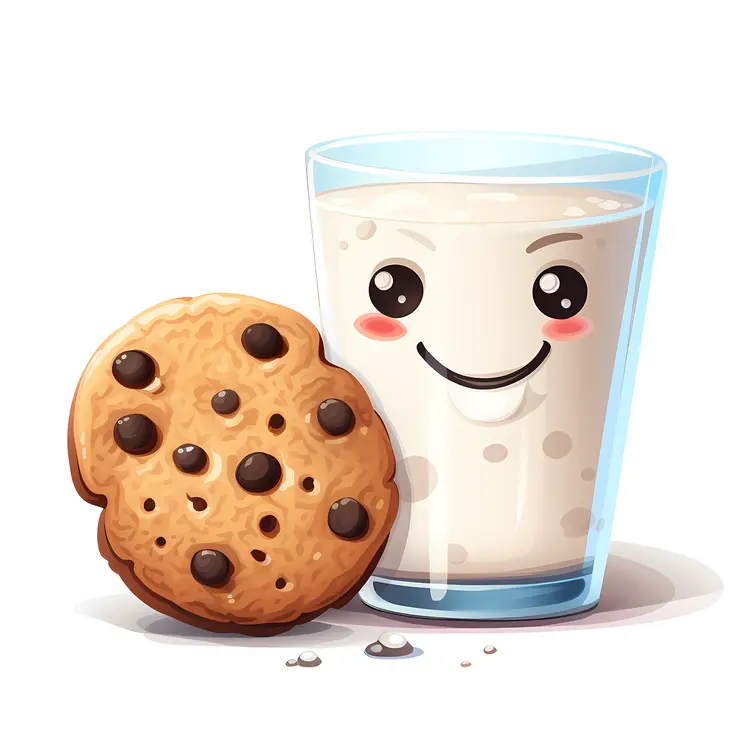 Happy Milk and Chocolate Chip Cookie Cartoon