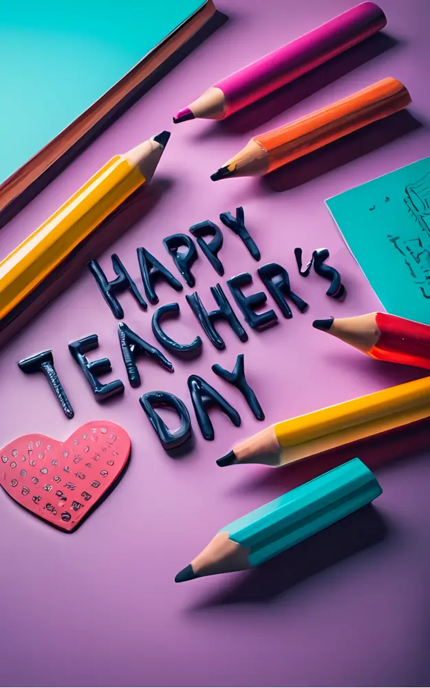 Happy Teacher's Day with Colorful Pencils and Heart