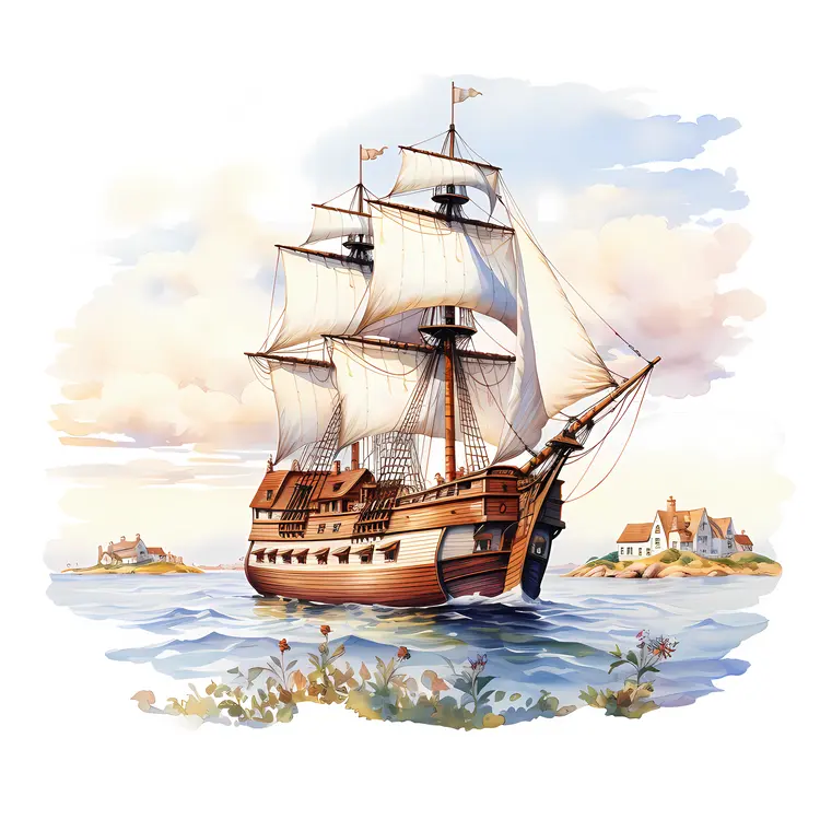 Old Sailing Ship on Calm Waters