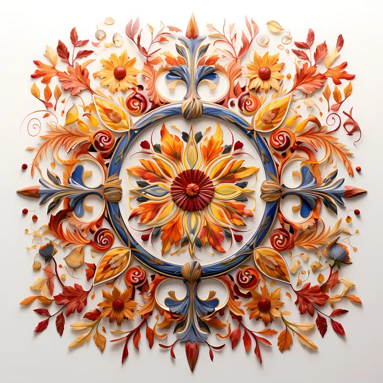 Floral Mandala with Autumn Leaves