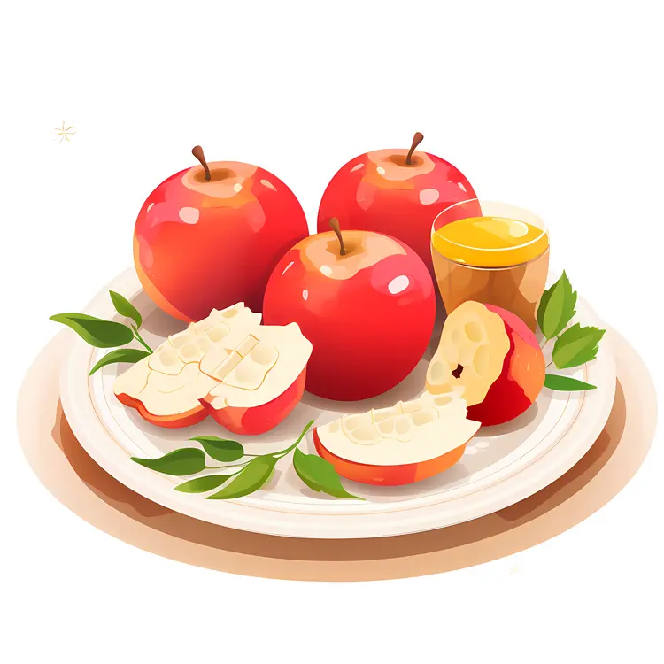 Fresh Red Apples with Juice on a Plate