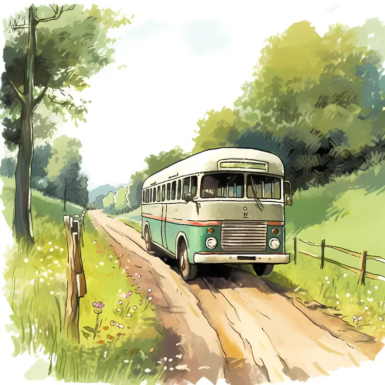 Vintage Bus on Countryside Road