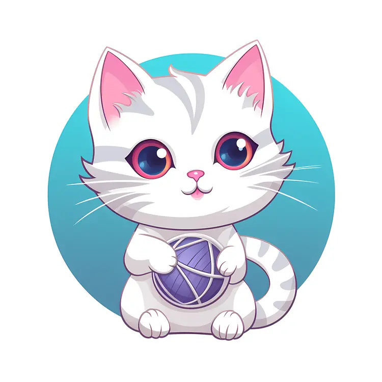 Cute Cartoon Cat with Yarn Ball