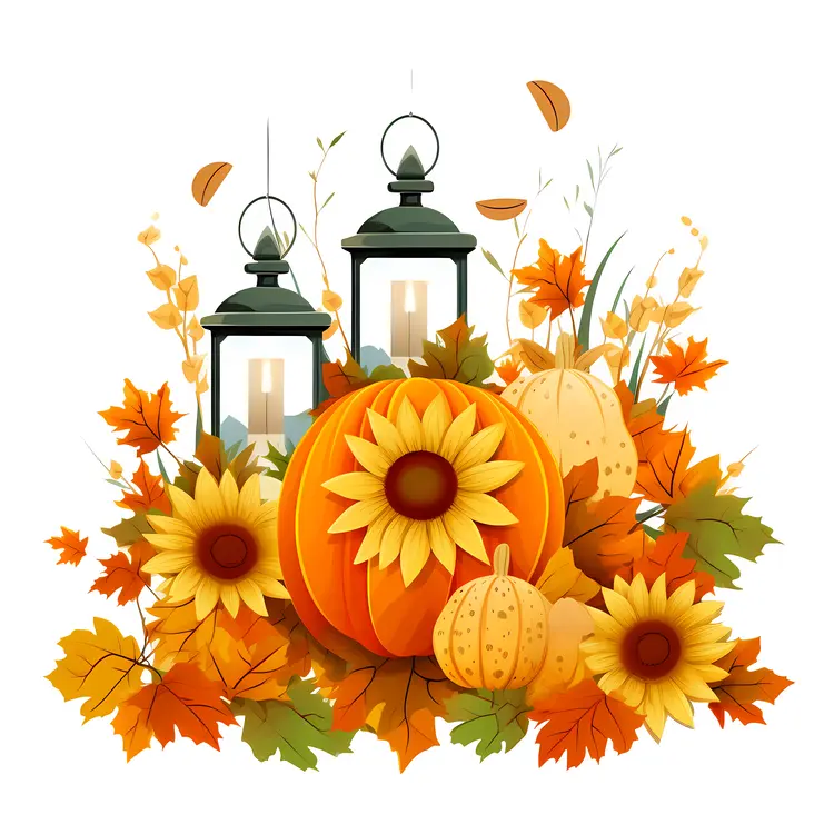 Autumn Pumpkin and Lantern Decoration for Thanksgiving