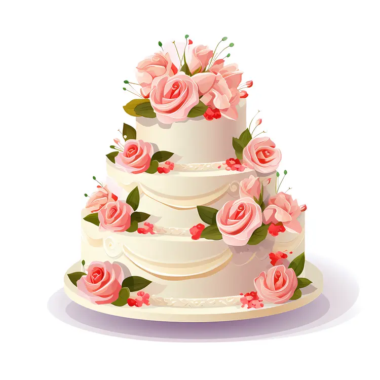 Elegant Wedding Cake with Pink Roses