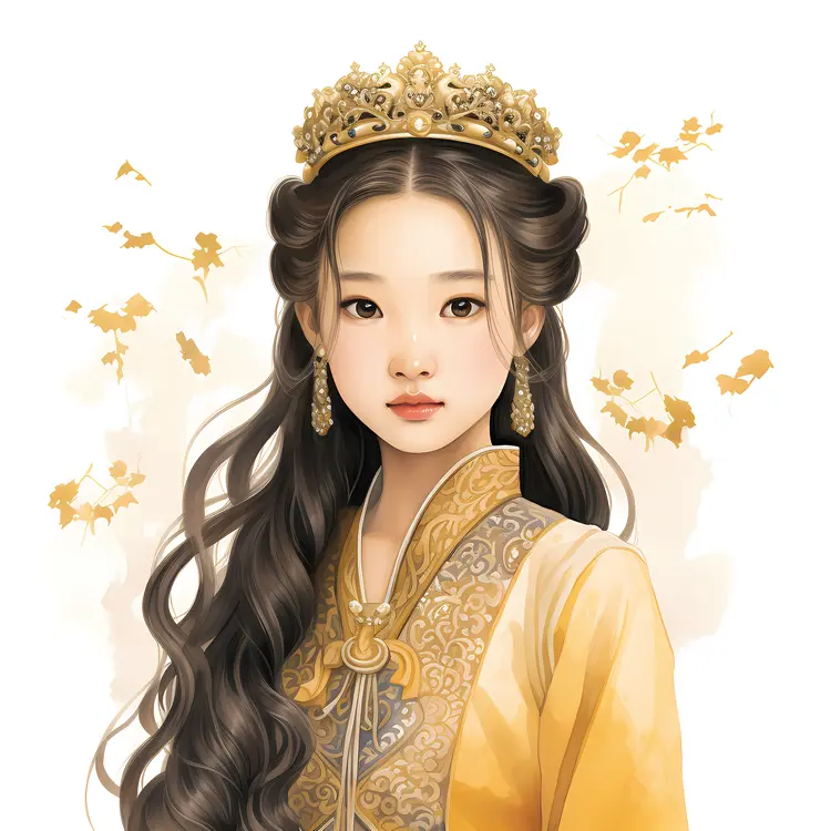 Golden Princess Portrait in Elegant Attire