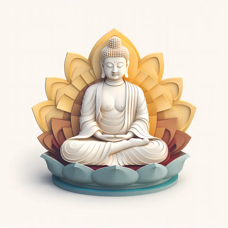 White Buddha Statue with Lotus Background