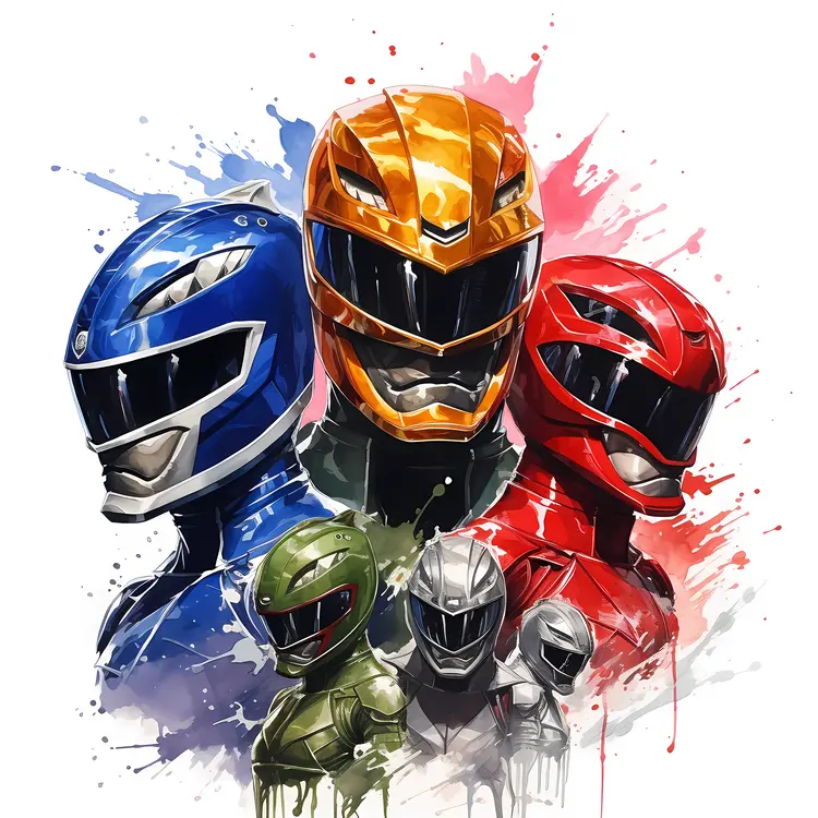 Group of Power Rangers in Helmets
