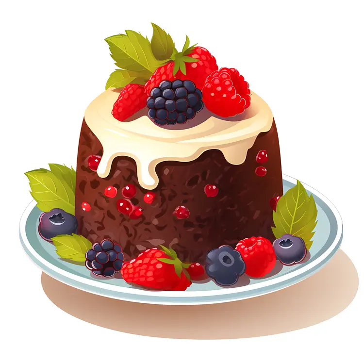 Chocolate Pudding with Berries and Cream