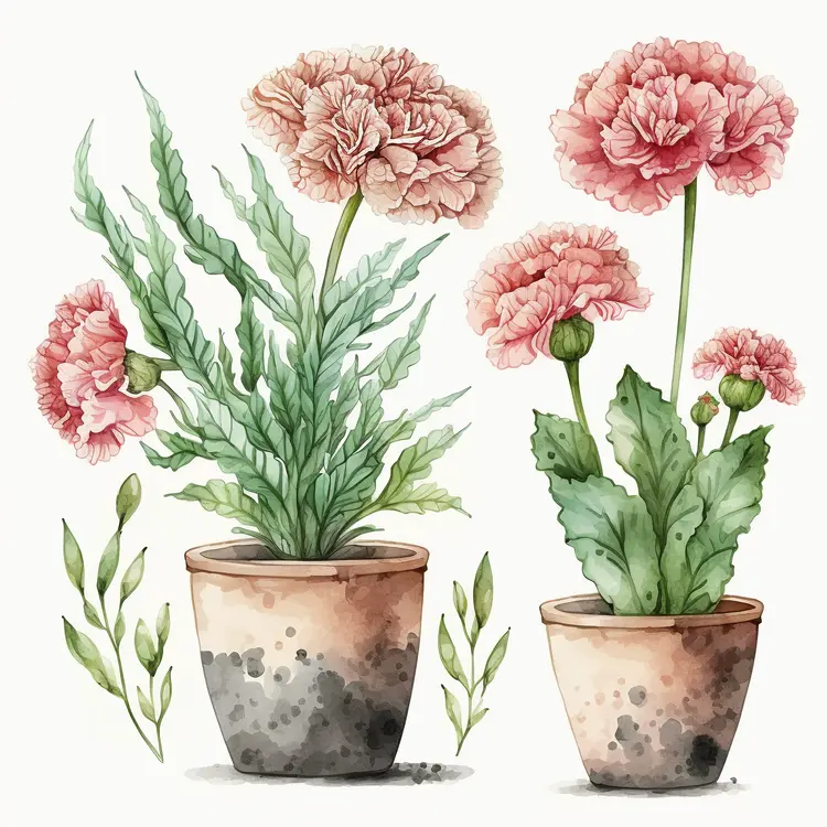 Beautiful Pink Carnations in Watercolor Style