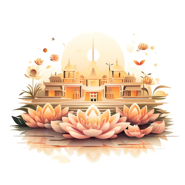 Beautiful Lotus Temple with Sunset