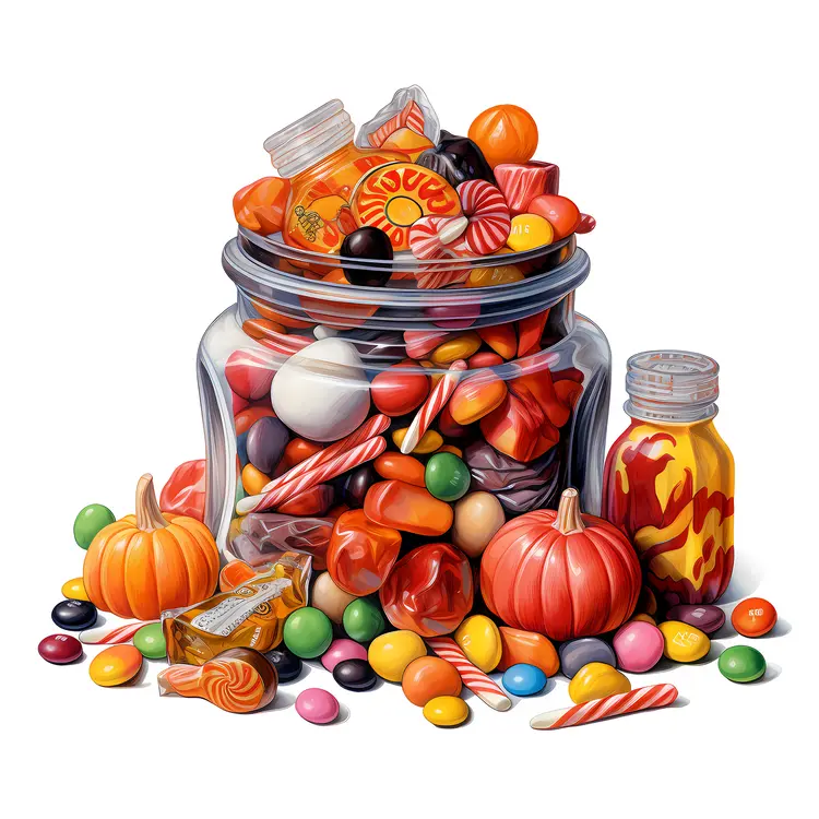 Jar of Halloween Candy with Pumpkins