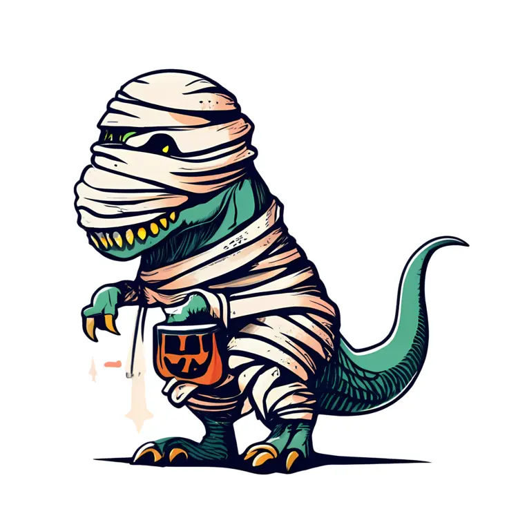 Mummy Dinosaur with Pumpkin Bucket