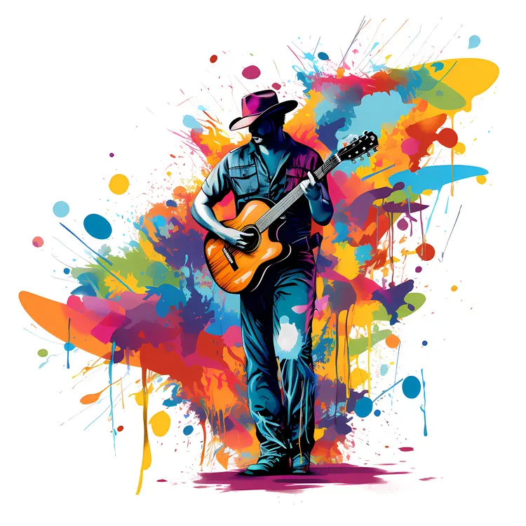 Colorful Musician with Guitar