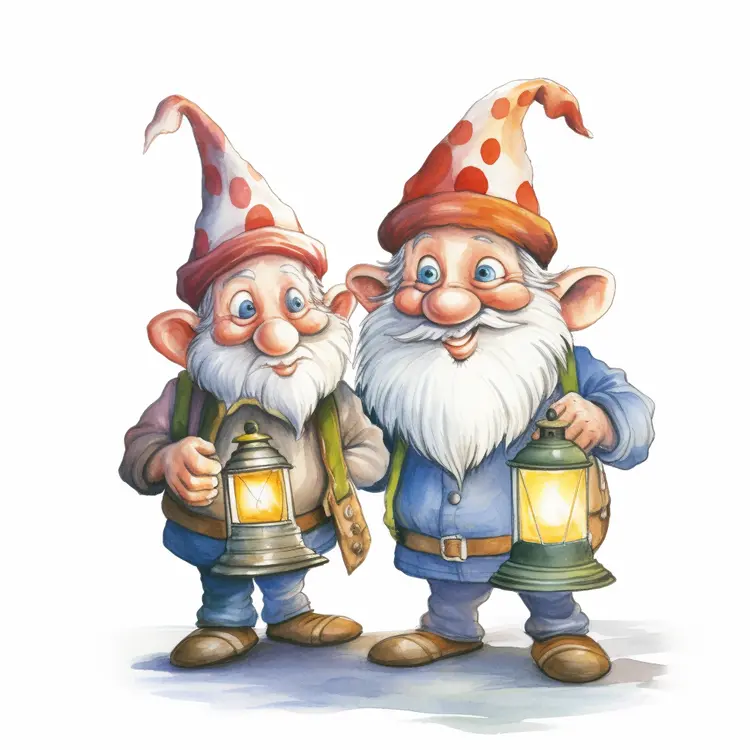 Cute Gnomes Holding Lanterns for Christmas