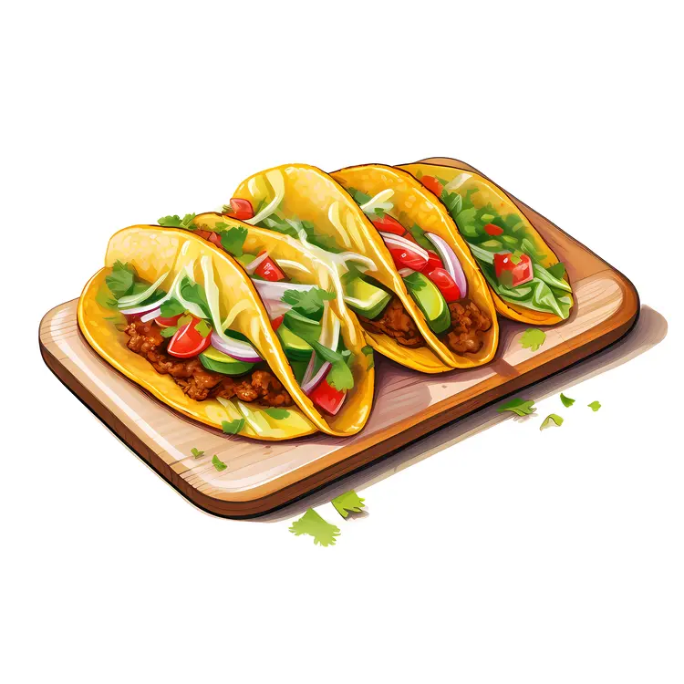 Delicious Tacos on Wooden Platter