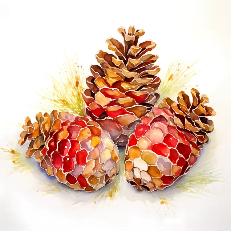 Colorful Pinecones Illustration for Autumn and Christmas Decor