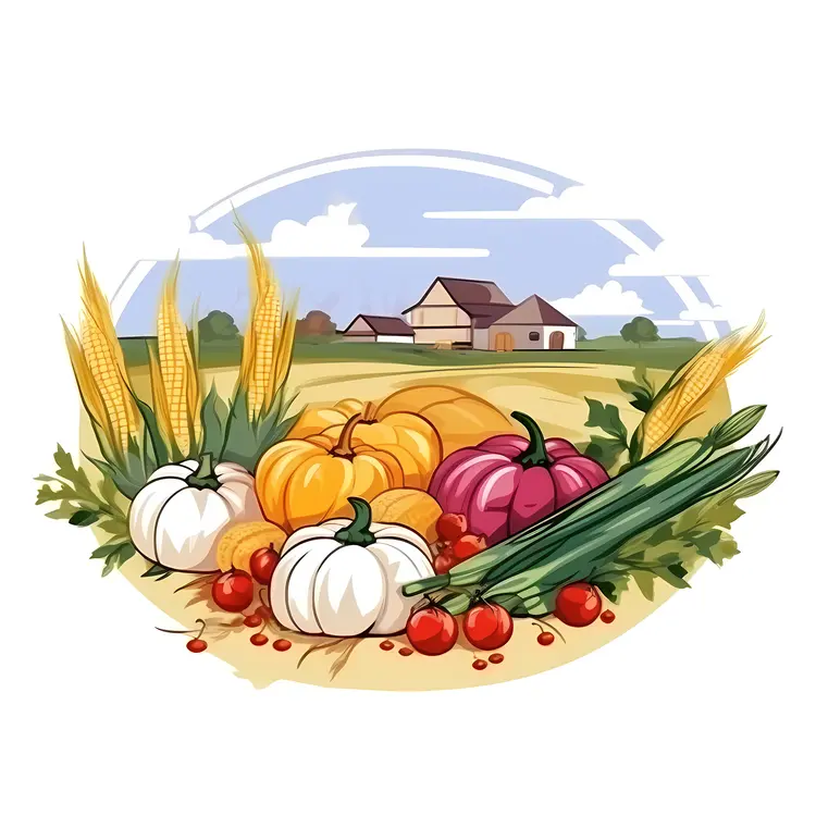 Pumpkins and Corn in a Harvest Scene