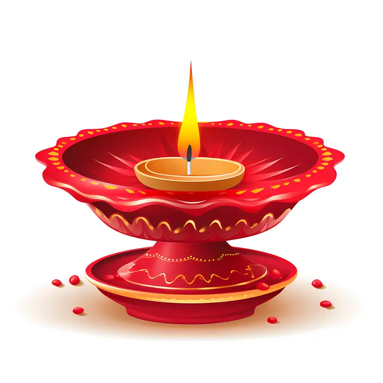 Red Diya Lamp with Candle Flame for Diwali