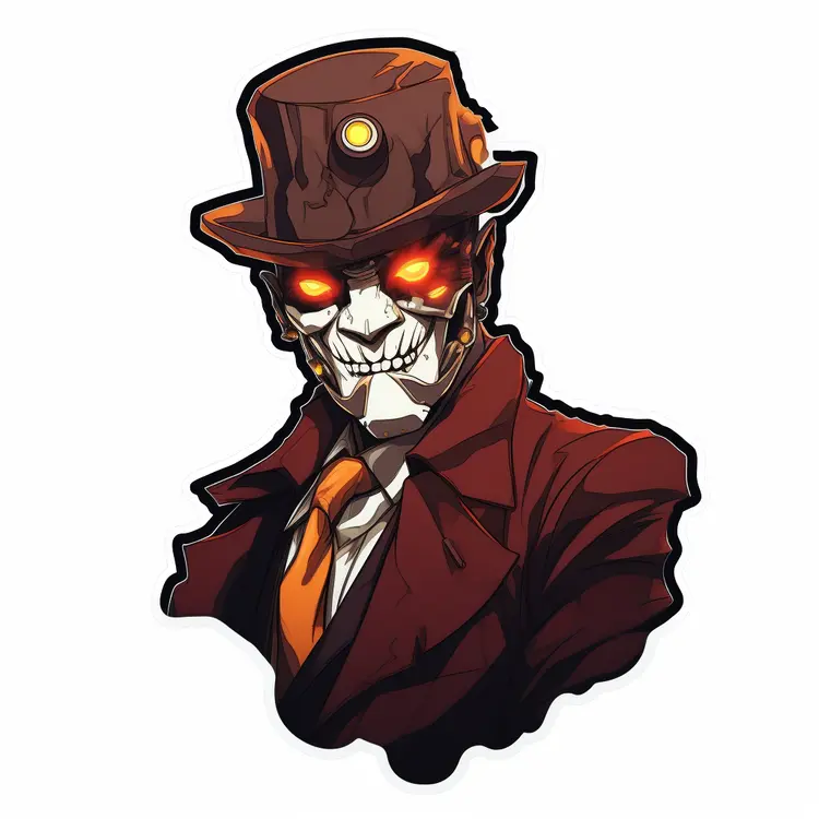 Spooky Skeleton in Top Hat with Glowing Eyes