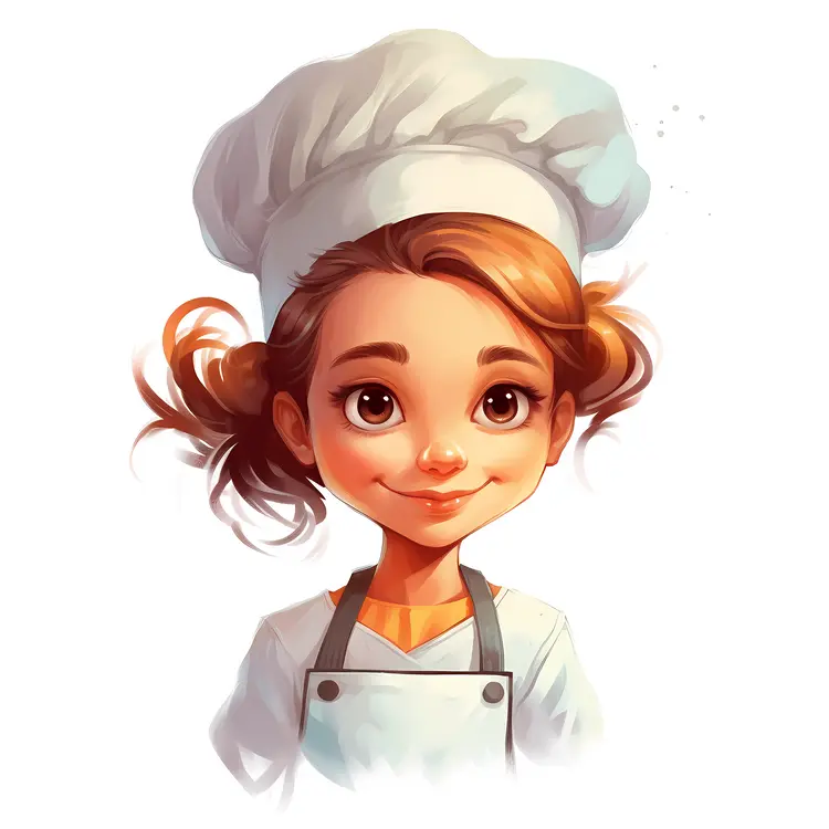 Cute Young Chef in White Hat and Apron